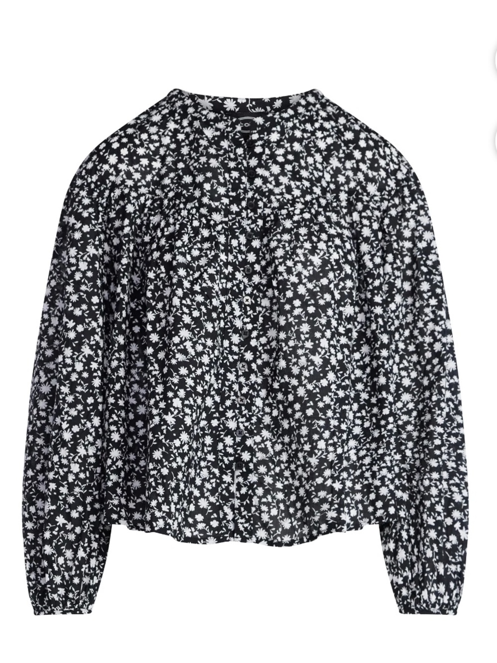 Black Floral Button-Front Long-Sleeve Blouse